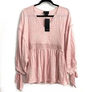 Anthropologie LIV bohemian cottage peasant pink shirt swiss dot tunic top NWT 2X